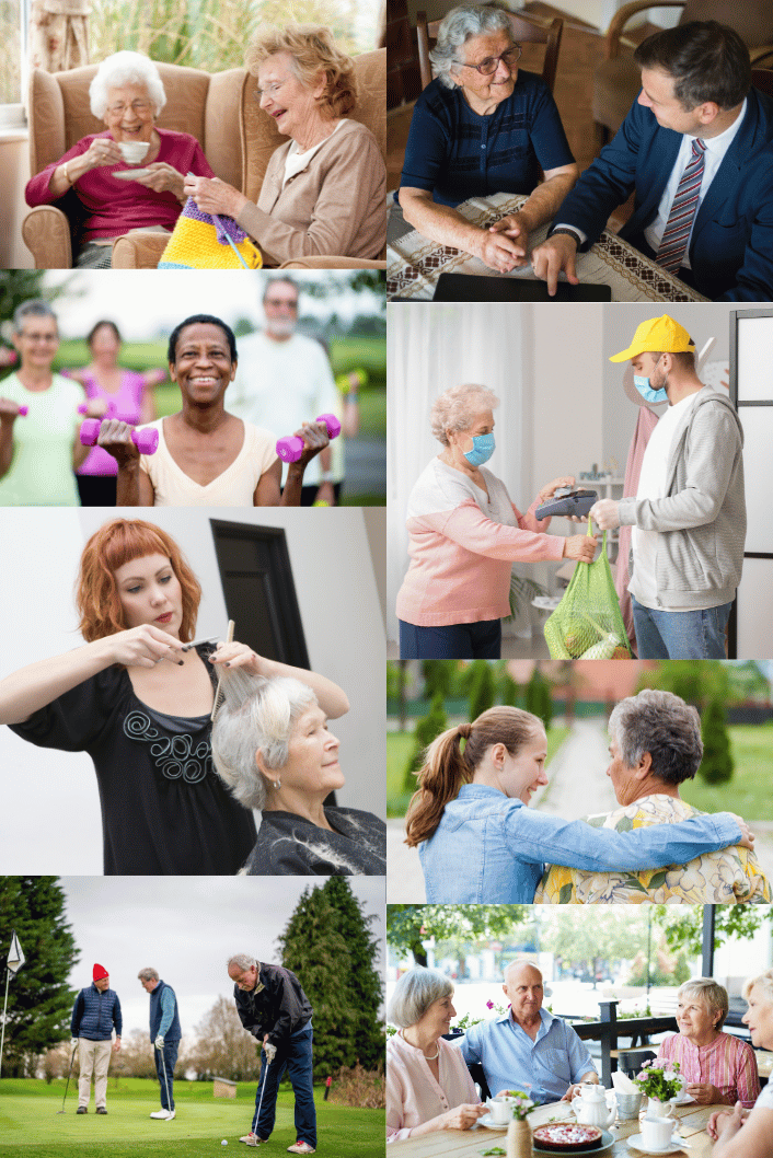 In this photo collage, we see a heartwarming display of community members coming together to help seniors.